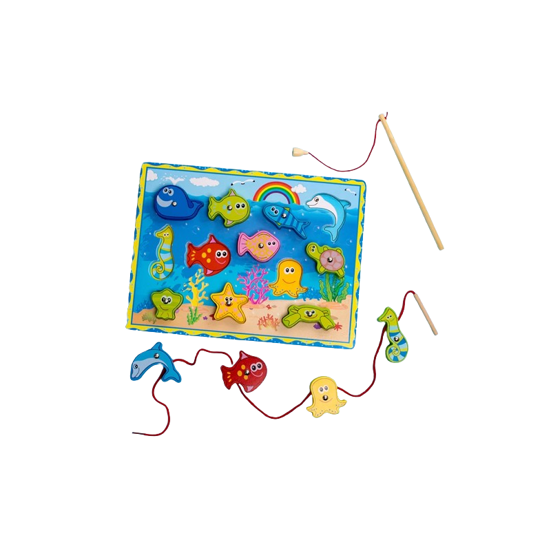 Jeu 3 en 1 en bois: Pèche, Enfilage, Puzzle
