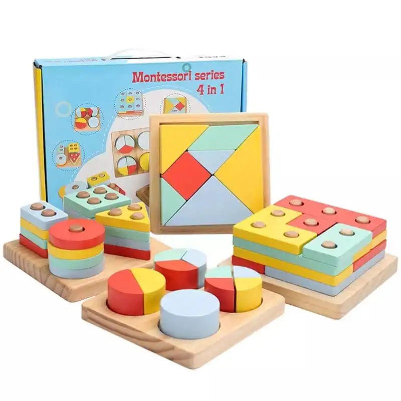 Jouet Montessori en Bois Formes Géométriques À Trier et À Empiler