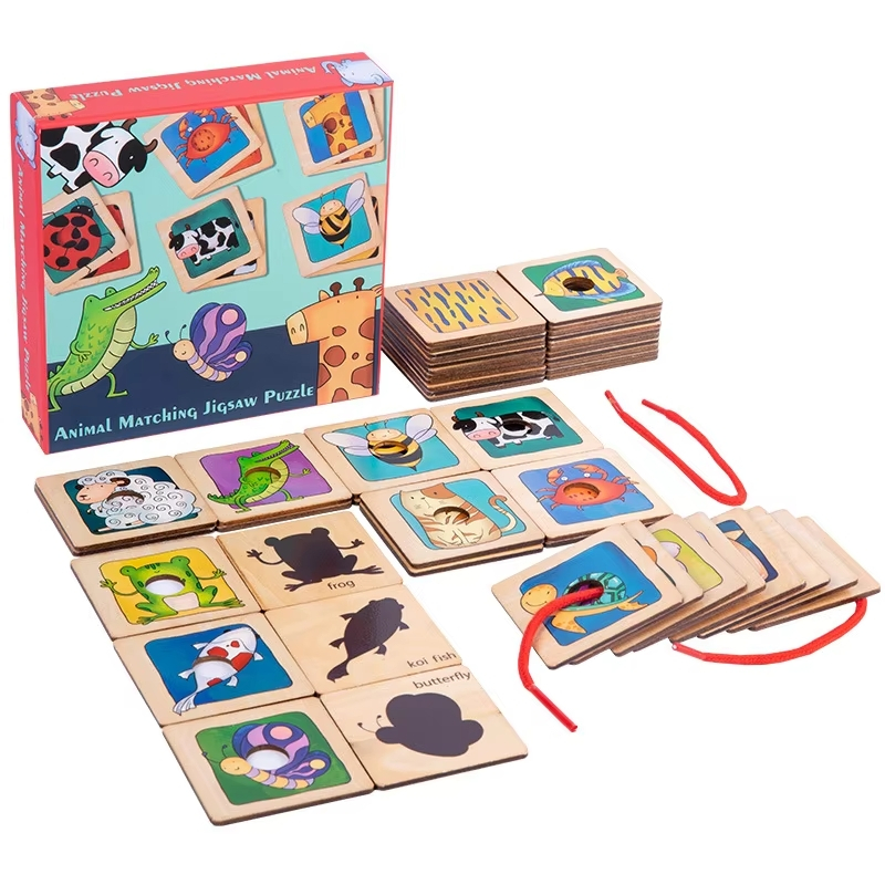 Jeu d'Assemblage Montessori en Bois – Associez Ombres et Photos d'Animaux, Jouet Éducatif Interactif pour Enfants de 3 à 5 Ans